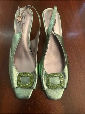 J.Renee Green Metallic Slingback Pumps with Decorative Buckle